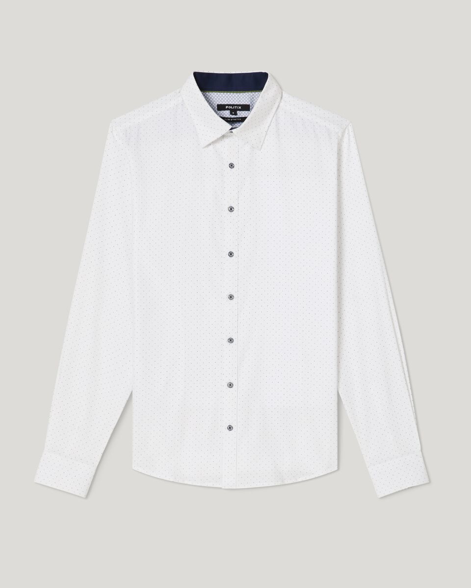 Mens White/Khaki Slim Long Sleeve Polka Dot Shirt